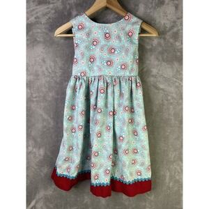 Peepers Children's Boutique Dress Girls XXL Handmade Floral Red Trim Buttons